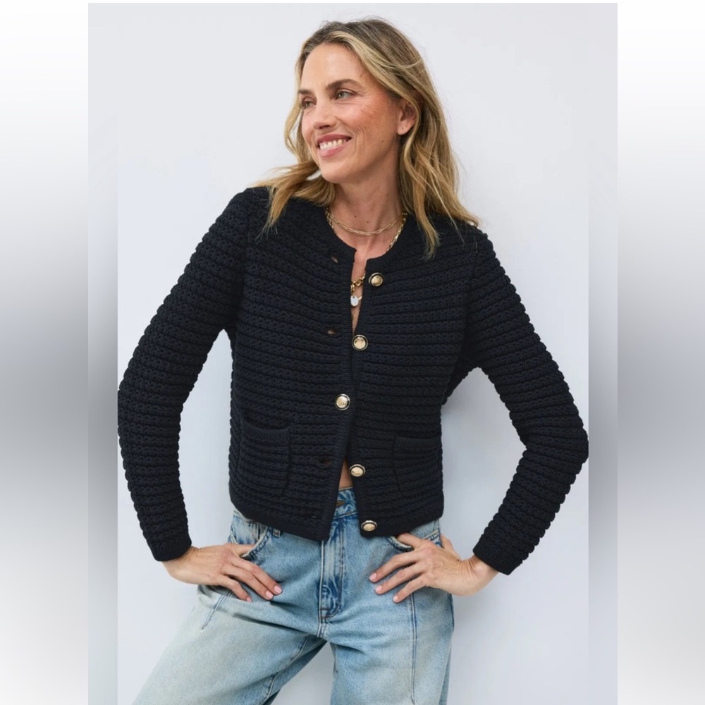 Ba&Sh Gaspard cardigan Black Cropped Knit Button-Front Sweater Jacket Size 0